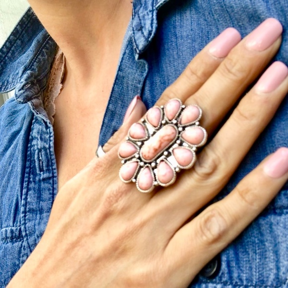 Jewelry - Squash Blossom Ring Peach Silver Tone Adjustable